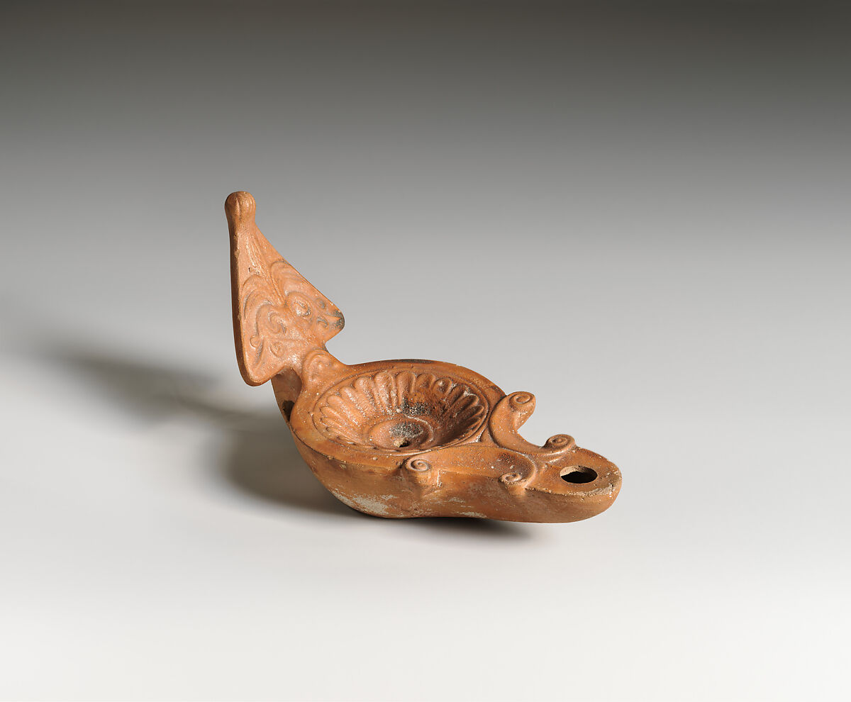 Terracotta oil lamp, Terracotta, Roman 