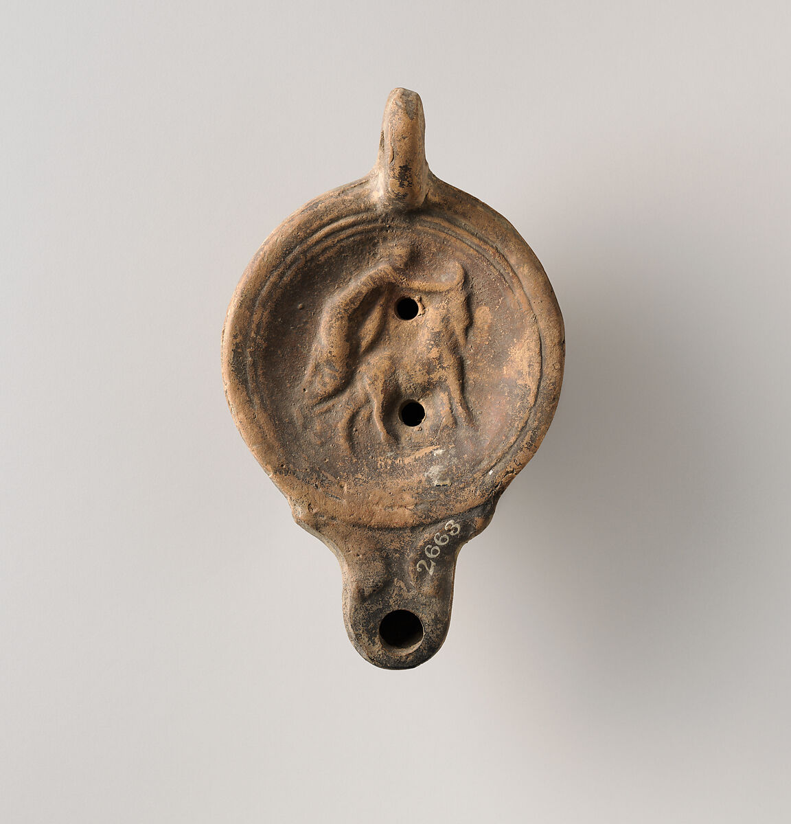 Terracotta oil lamp, Terracotta, Roman 