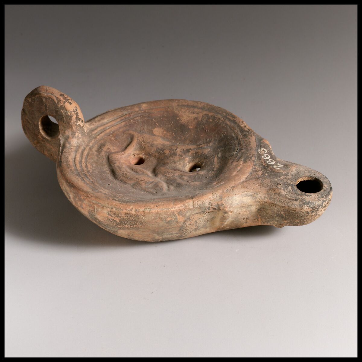Terracotta oil lamp, Terracotta, Roman