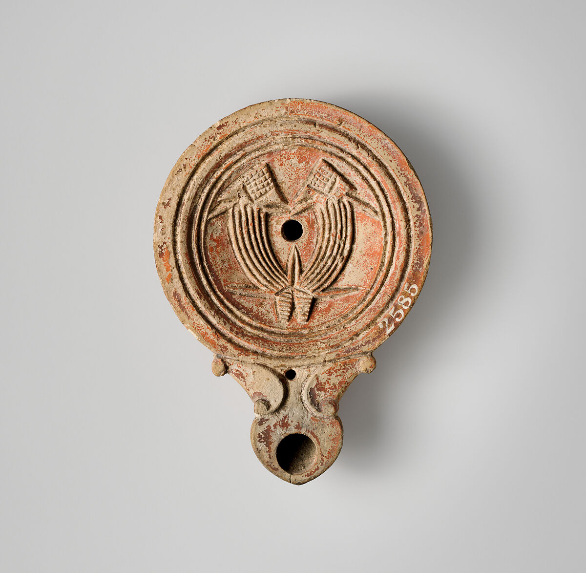 Terracotta oil lamp, Terracotta, Roman, Italian 