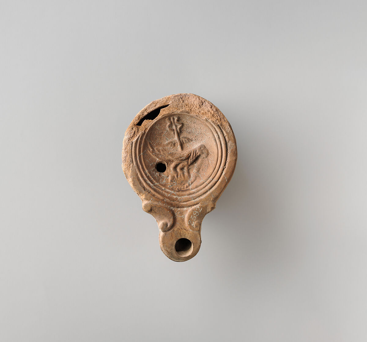 Terracotta oil lamp, Terracotta, Roman 