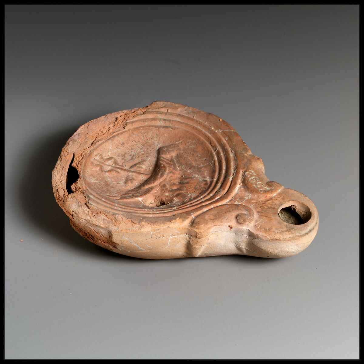 Terracotta oil lamp, Terracotta, Roman