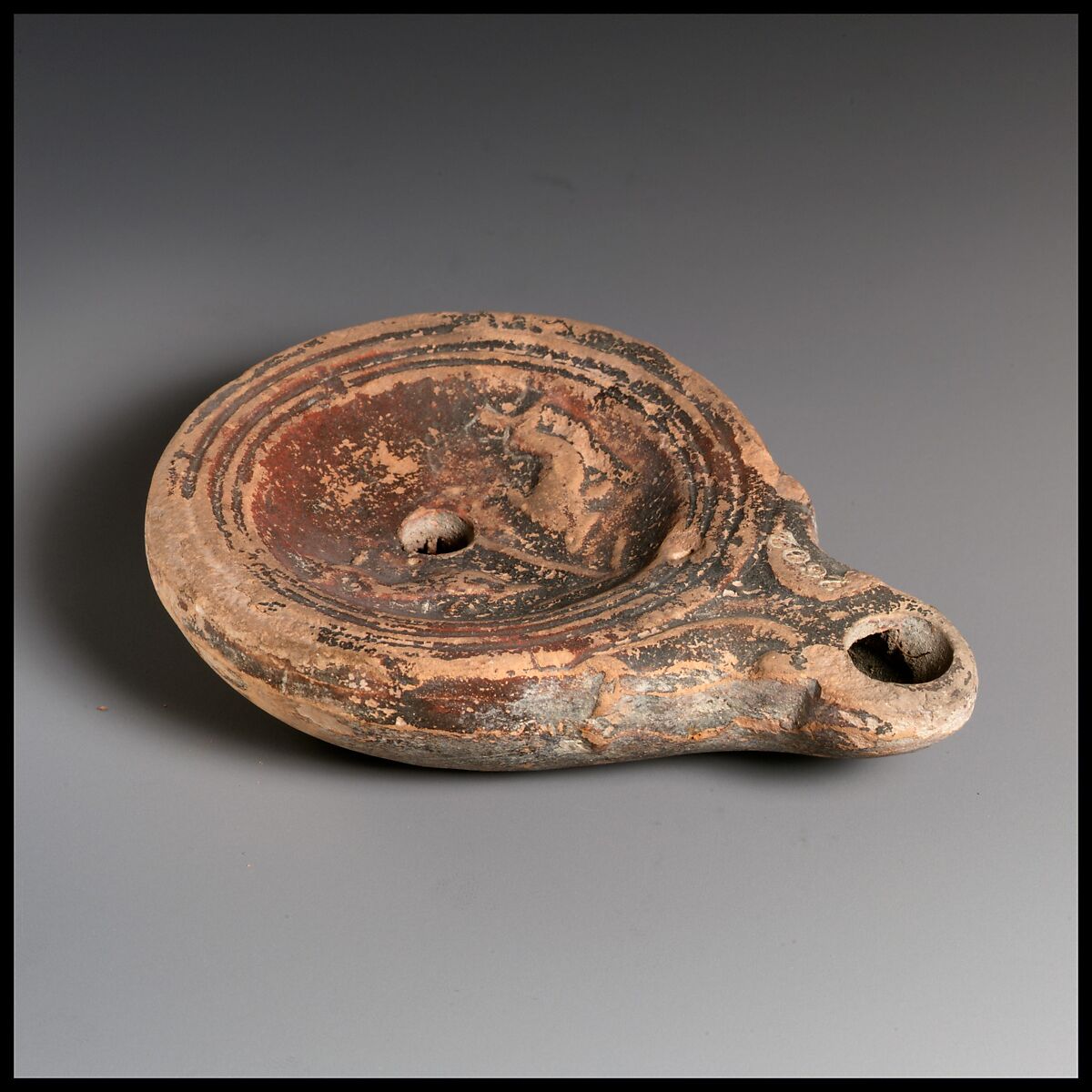 Terracotta oil lamp, Terracotta, Roman