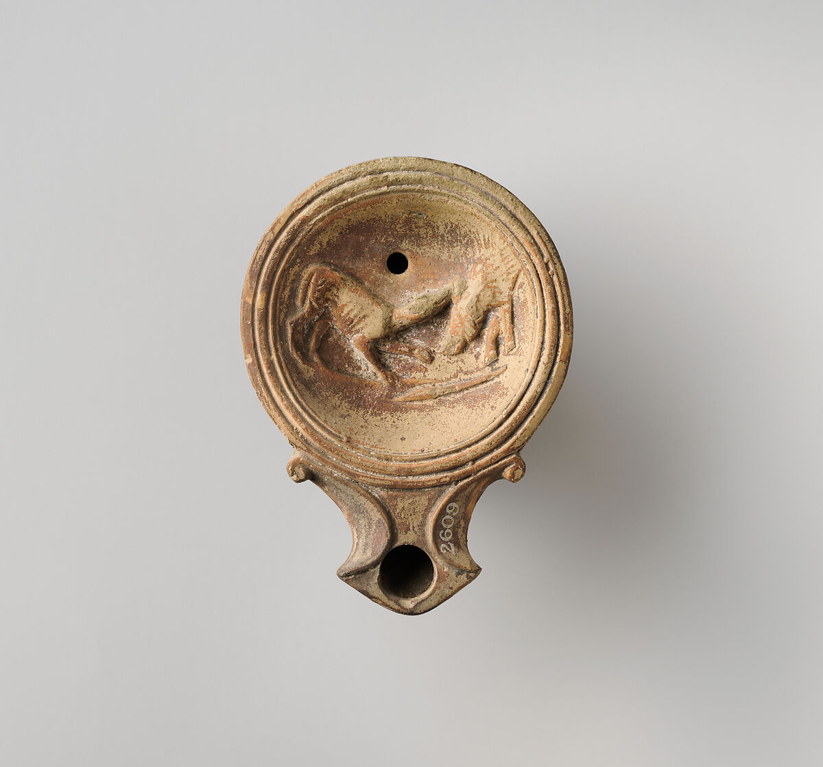 Terracotta oil lamp, Terracotta, Roman 