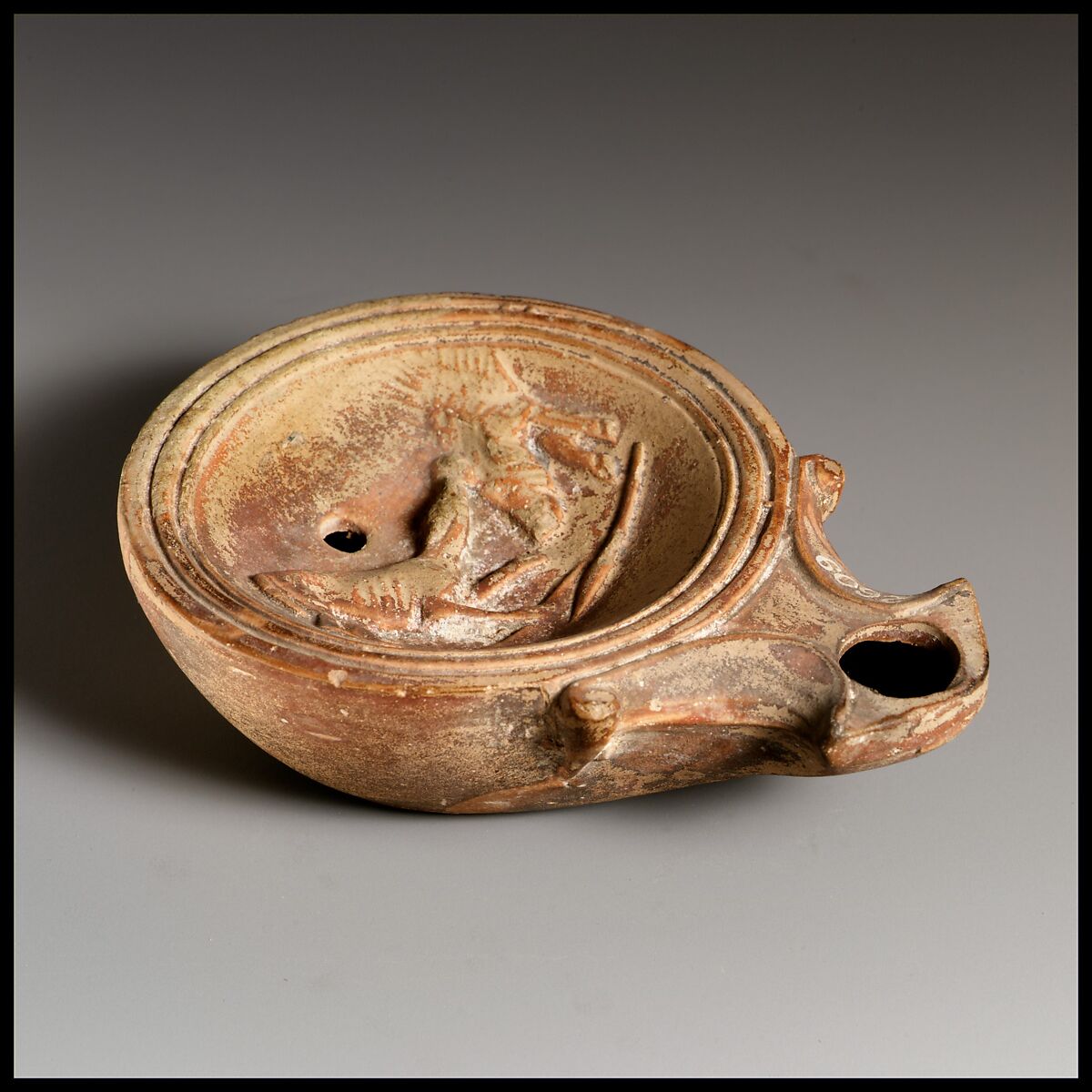 Terracotta oil lamp, Terracotta, Roman