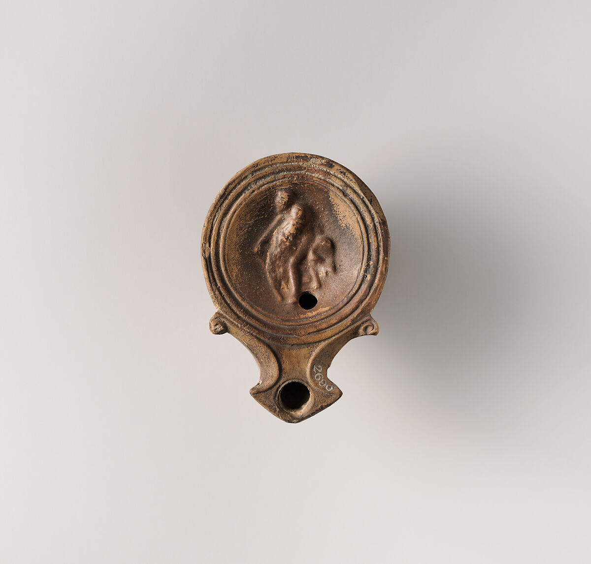 Terracotta oil lamp, Terracotta, Roman 