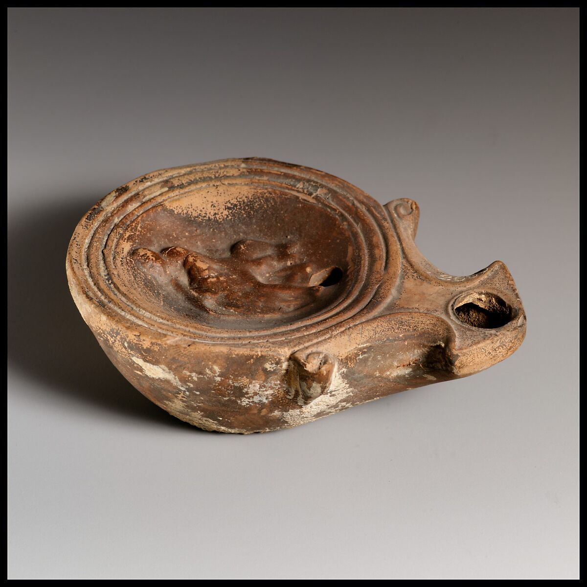 Terracotta oil lamp, Terracotta, Roman
