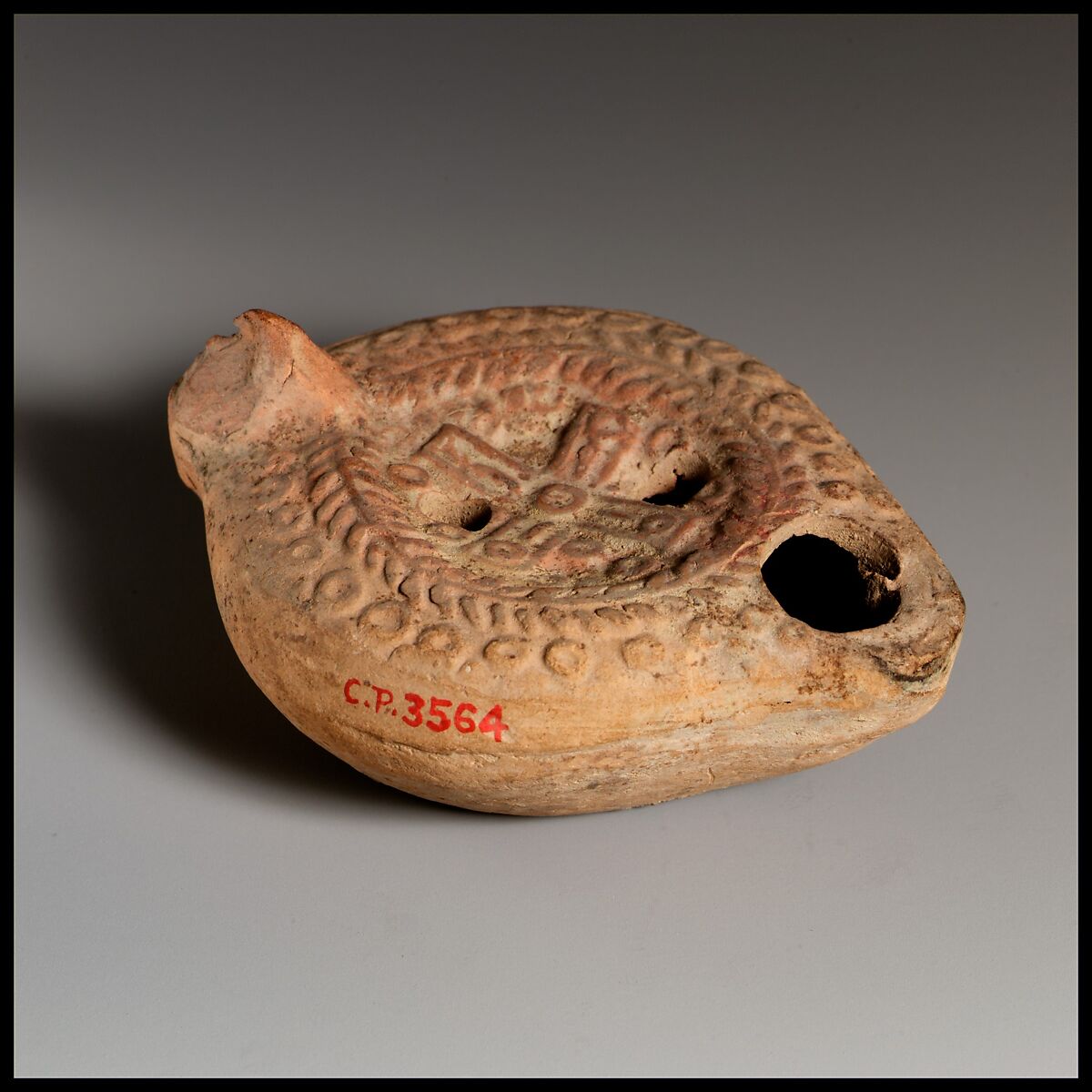 Terracotta oil lamp, Terracotta, Roman