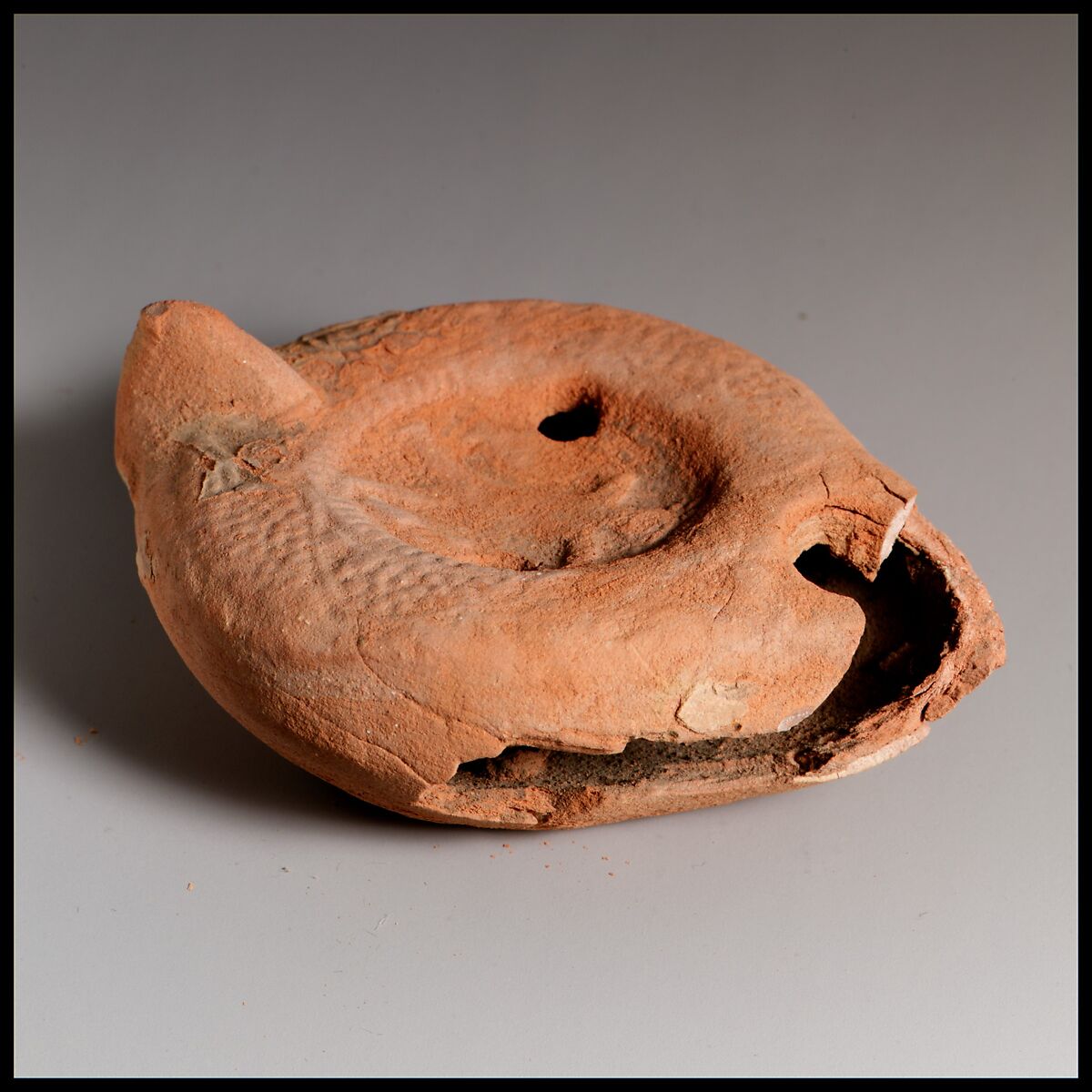 Terracotta oil lamp, Terracotta, Roman