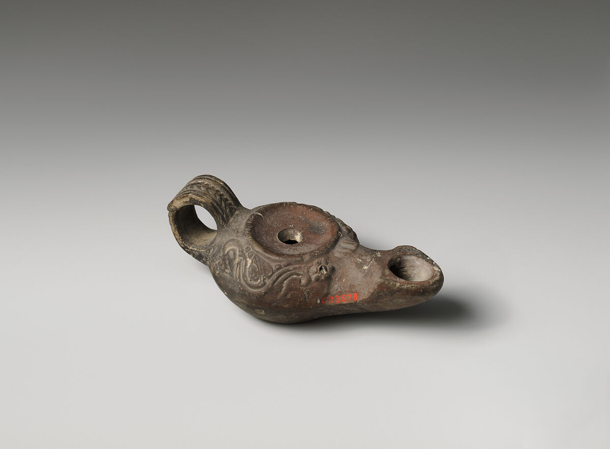 Terracotta oil lamp, Terracotta, Greek 