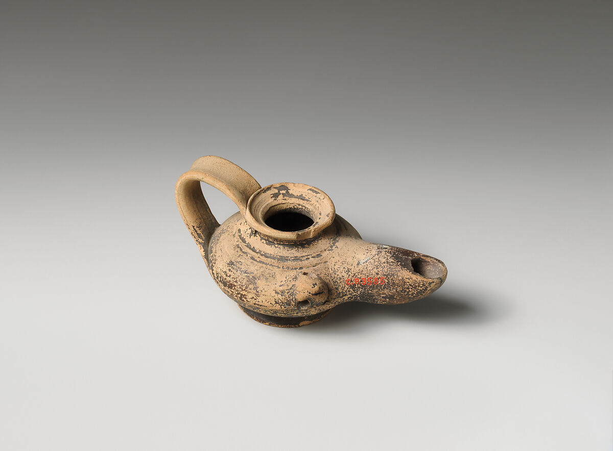 Terracotta oil lamp, Terracotta, Greek 