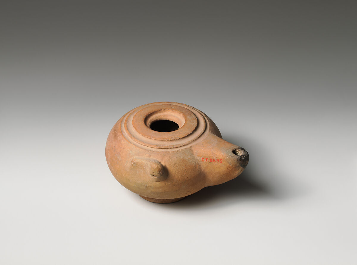 Terracotta oil lamp, Terracotta, Greek 