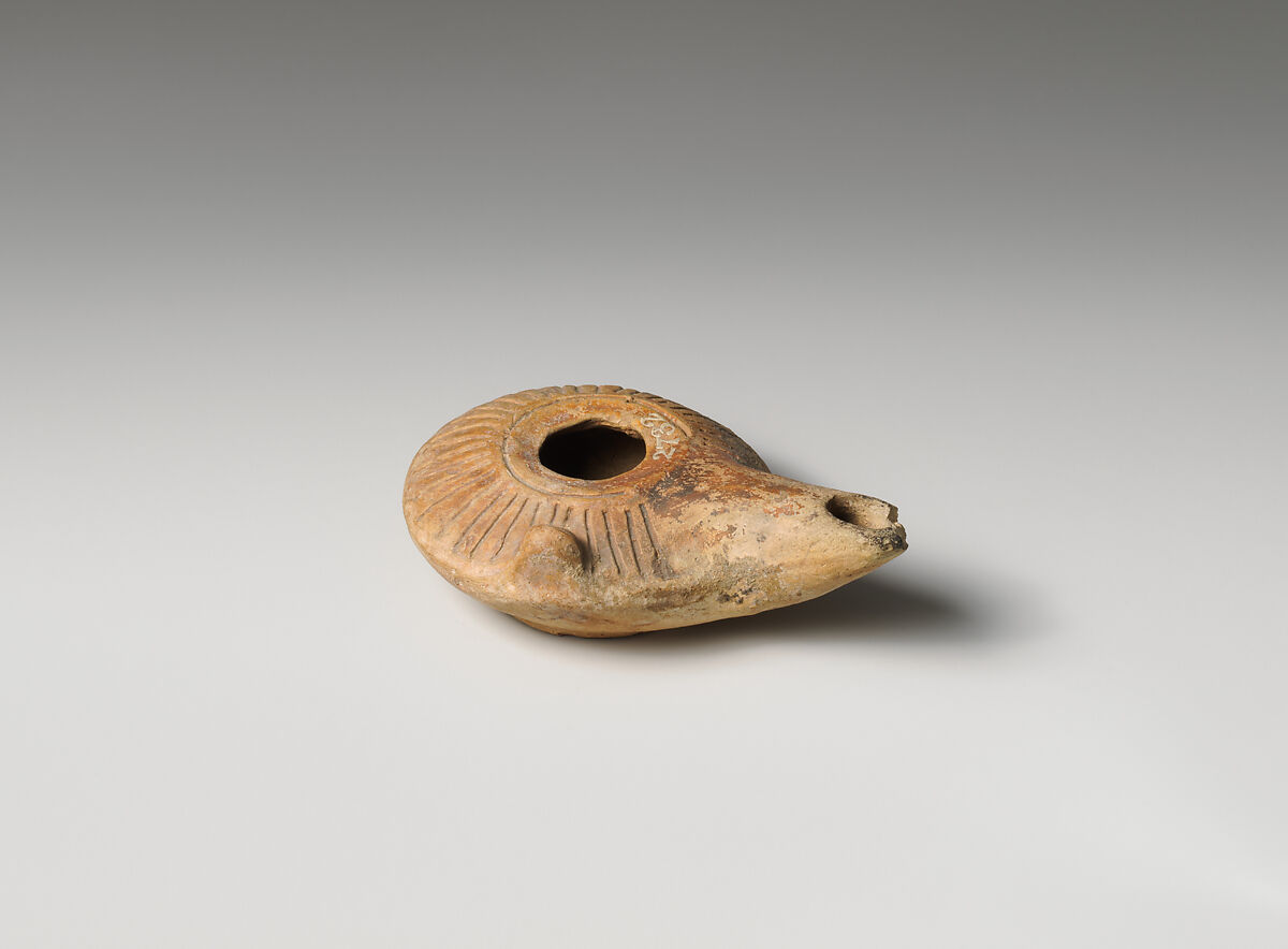 Terracotta oil lamp, Terracotta, Greek 