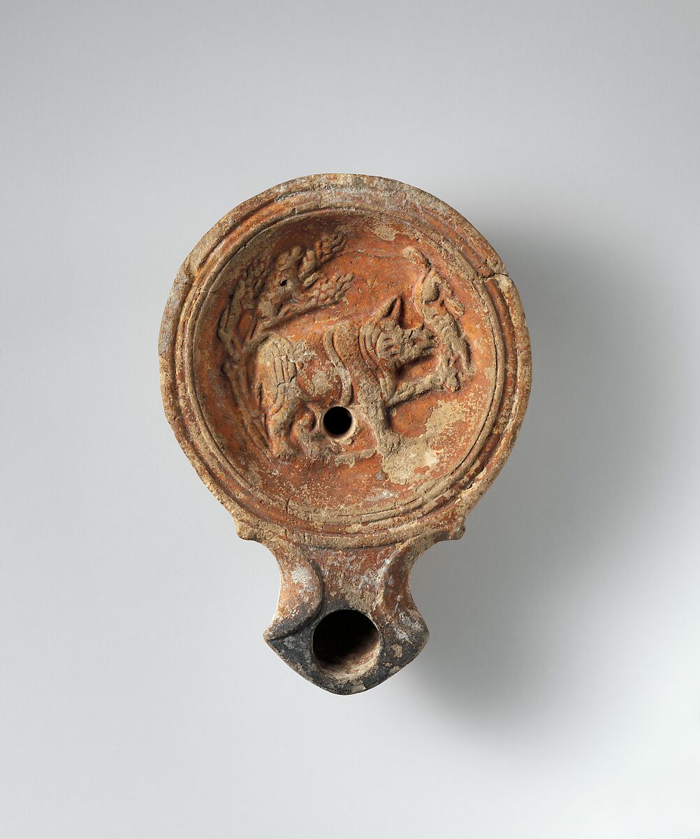 Terracotta oil lamp, Terracotta, Roman, Cypriot 