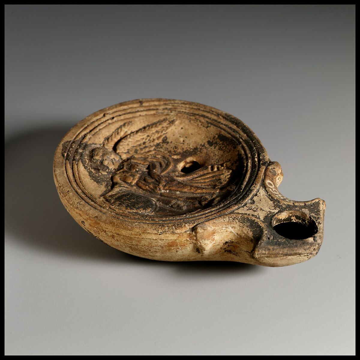 Terracotta oil lamp, Terracotta, Roman