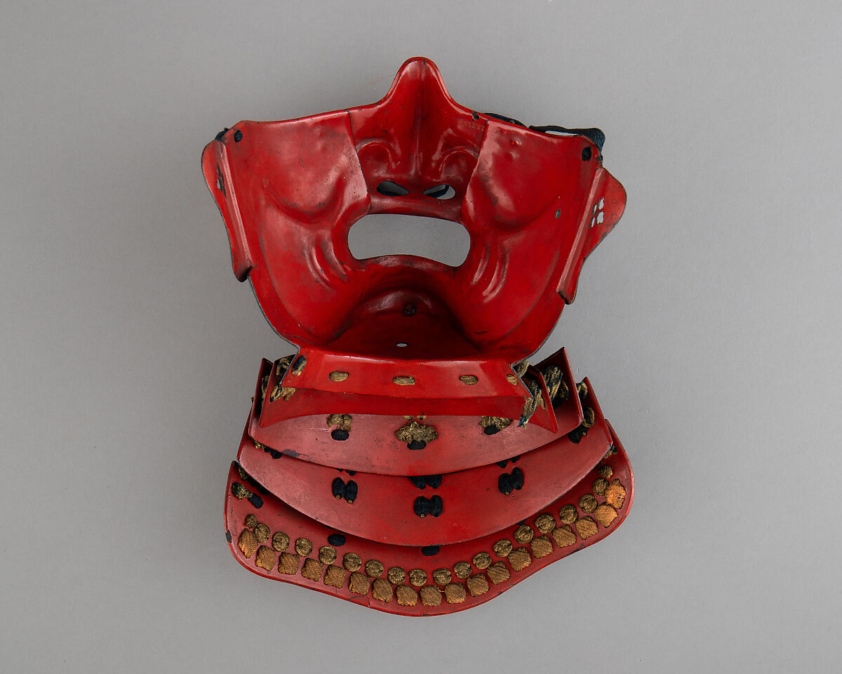 Half Mask (Menpō) with Gorget, Zenshō Fujiwara (Japanese), Iron, lacquer, silk, Japanese