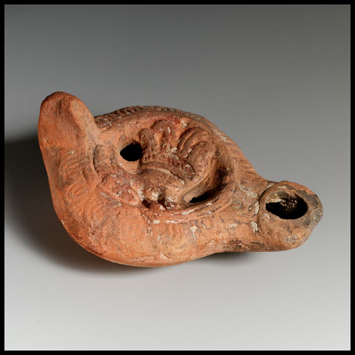 Terracotta oil lamp, Terracotta, Roman