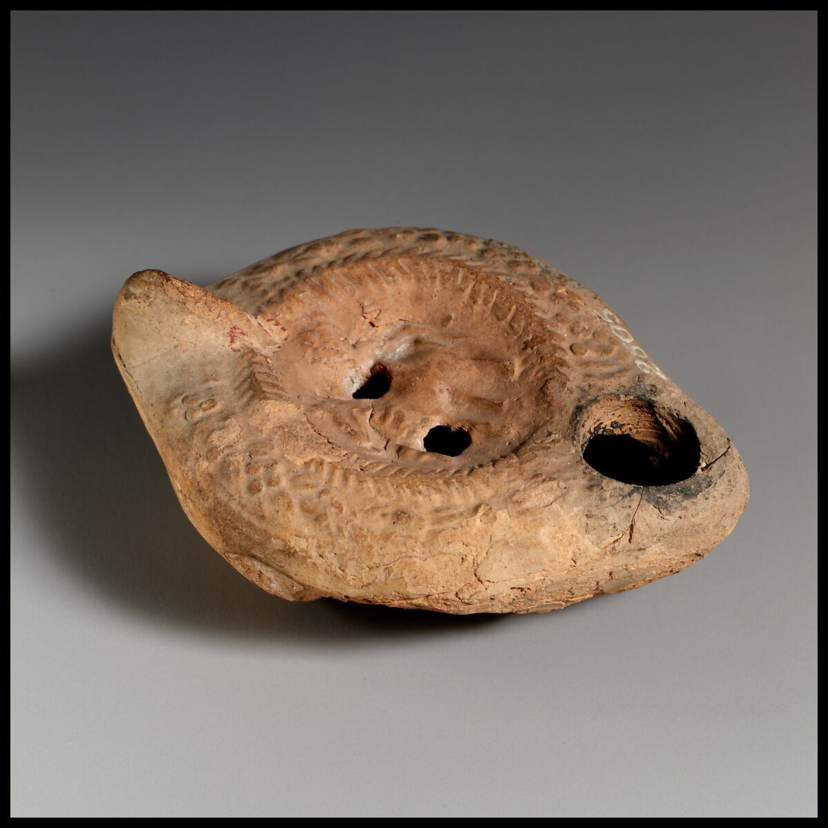 Terracotta oil lamp, Terracotta, Roman