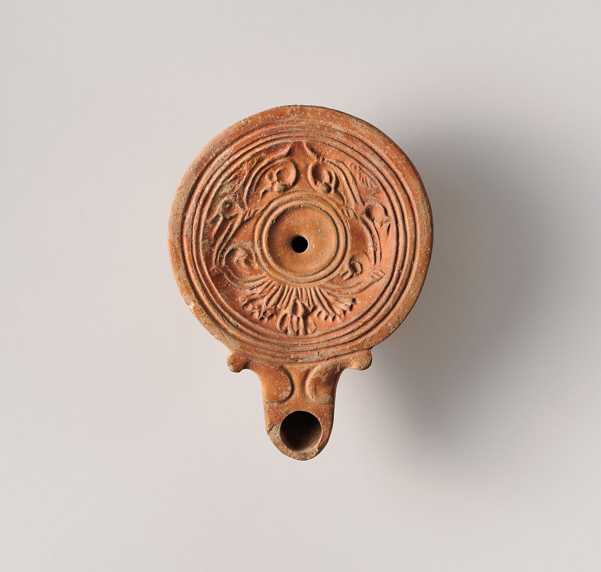 Terracotta oil lamp, Terracotta, mold-made, Roman, Cypriot 