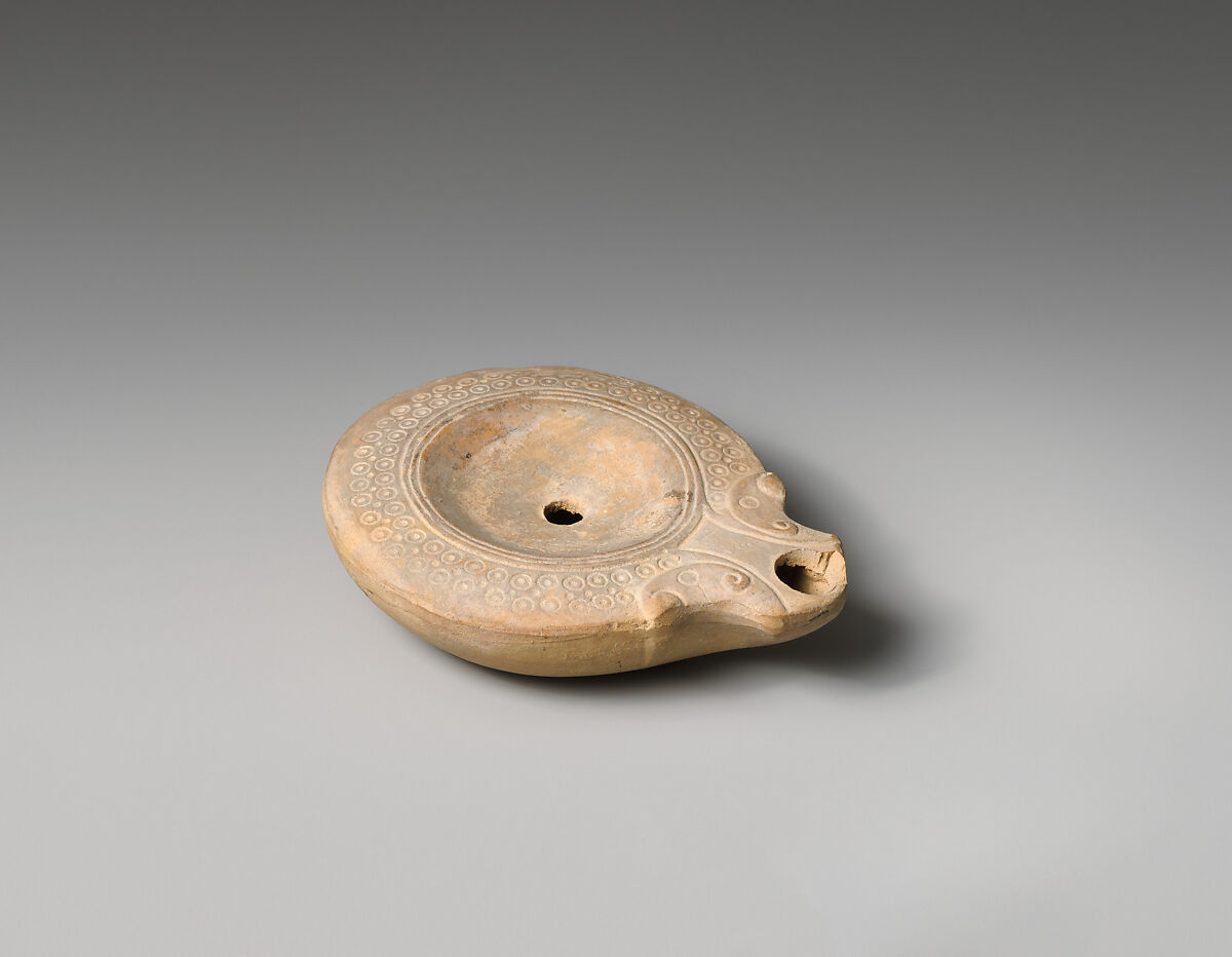 Terracotta oil lamp, Terracotta, Roman 