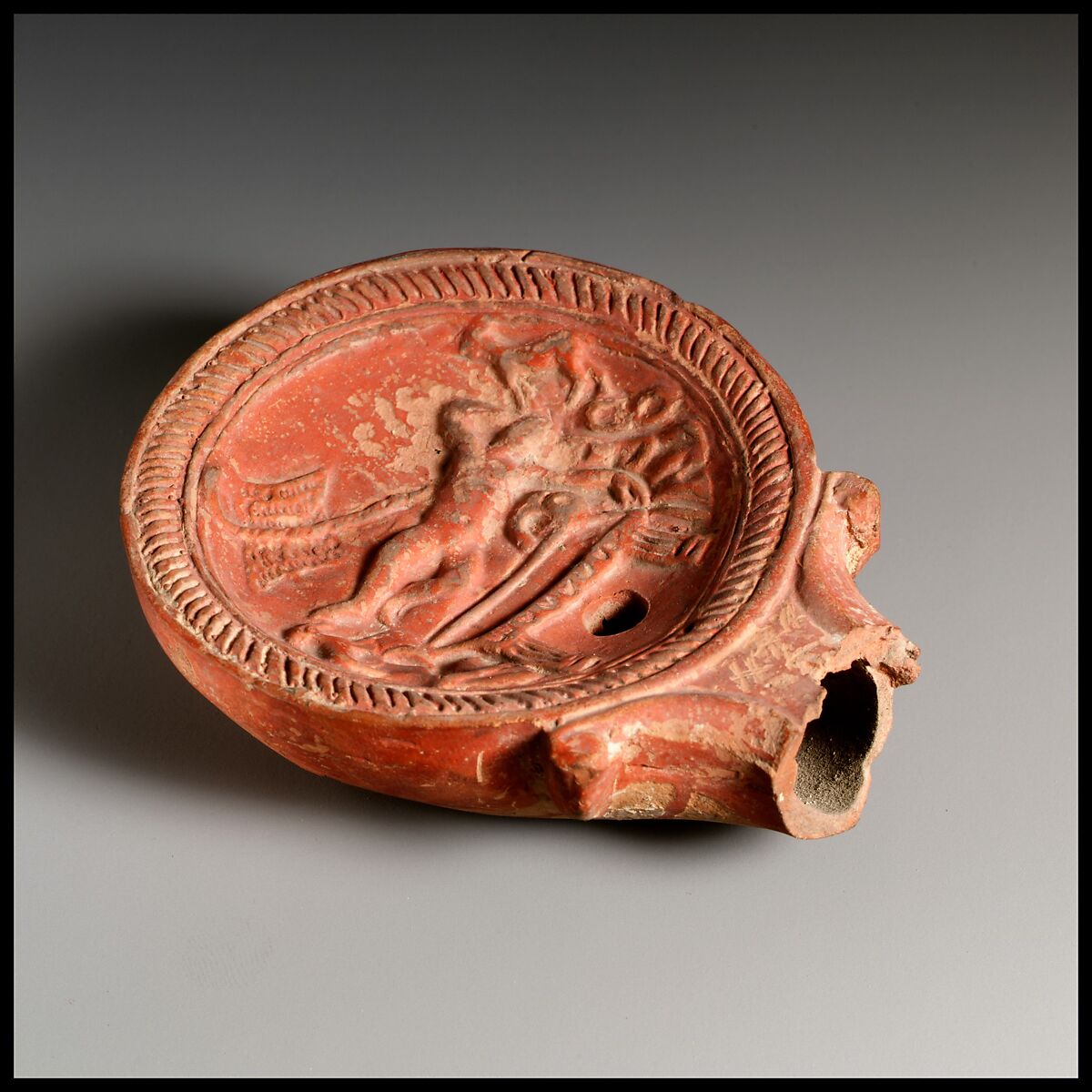 Terracotta oil lamp, Terracotta, Roman