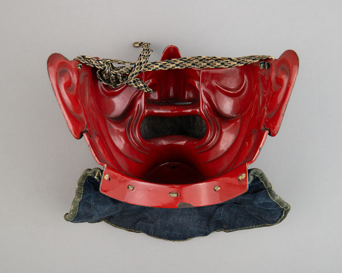 Half Mask (Menpō) with Mail Gorget, Iron, lacquer, leather, hemp, hair, Japanese