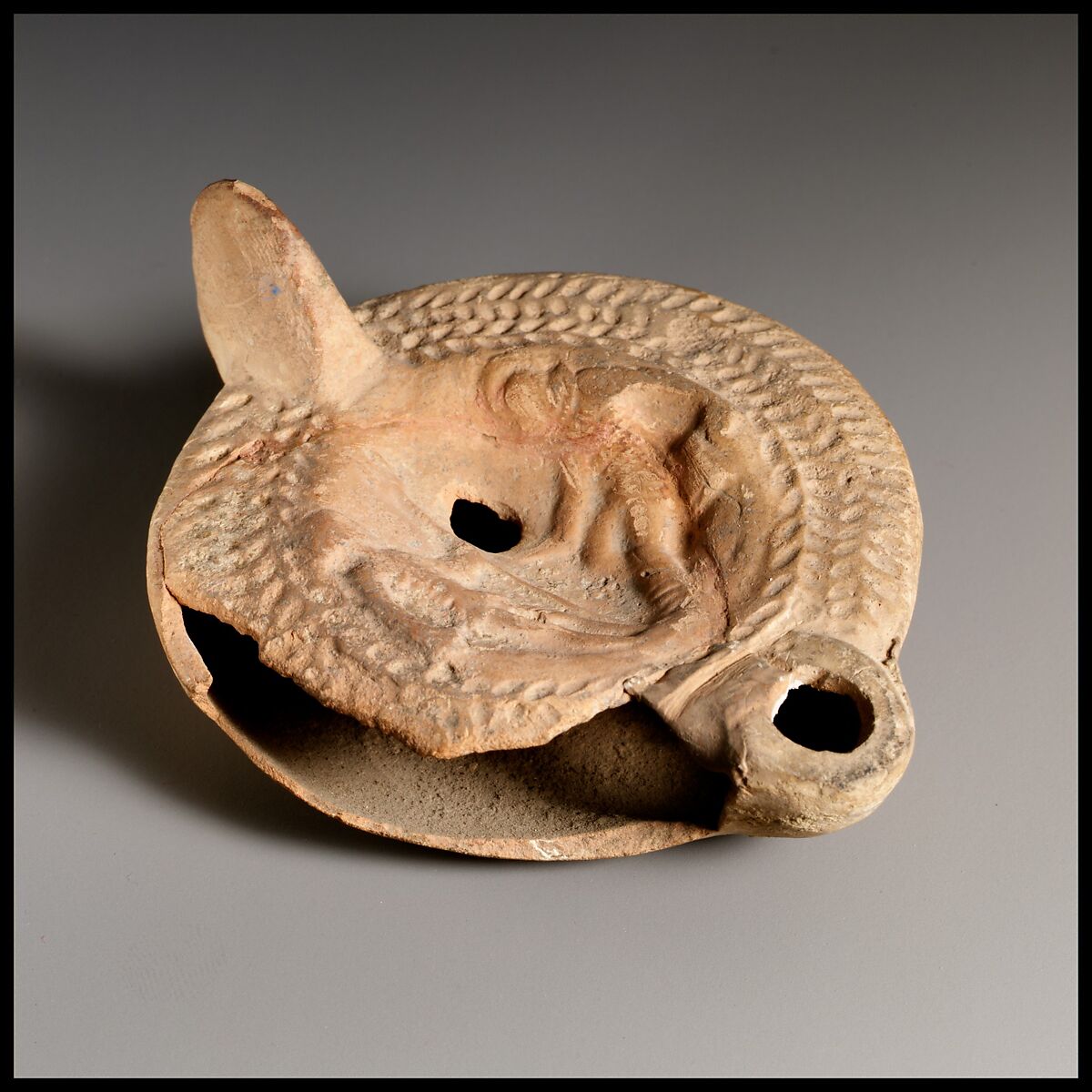 Terracotta oil lamp, Terracotta, mold-made, Roman, Cypriot