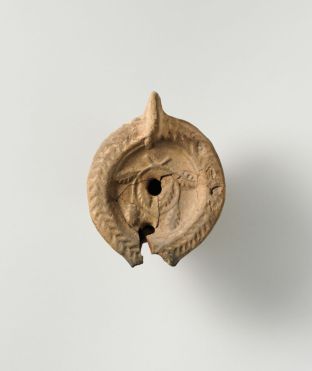 Terracotta oil lamp, Terracotta, mold-made, Roman 