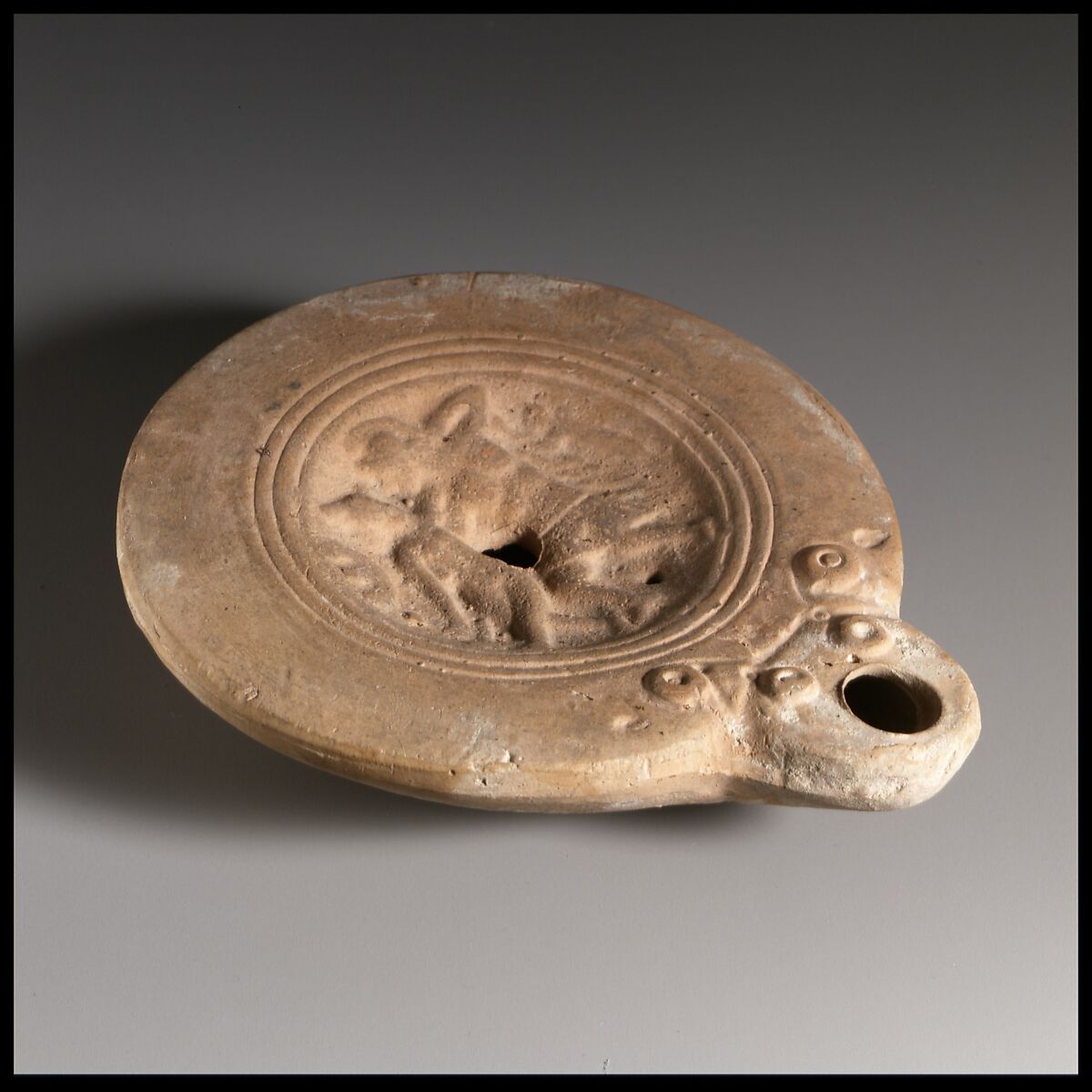 Terracotta oil lamp, Terracotta, Roman