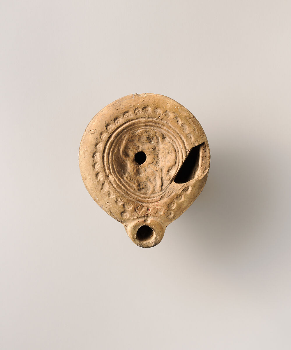 Terracotta oil lamp, Terracotta, Roman, Syrian 