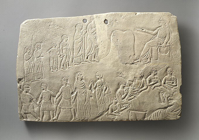 Limestone votive relief with worship and banquet scenes, Limestone, Cypriot