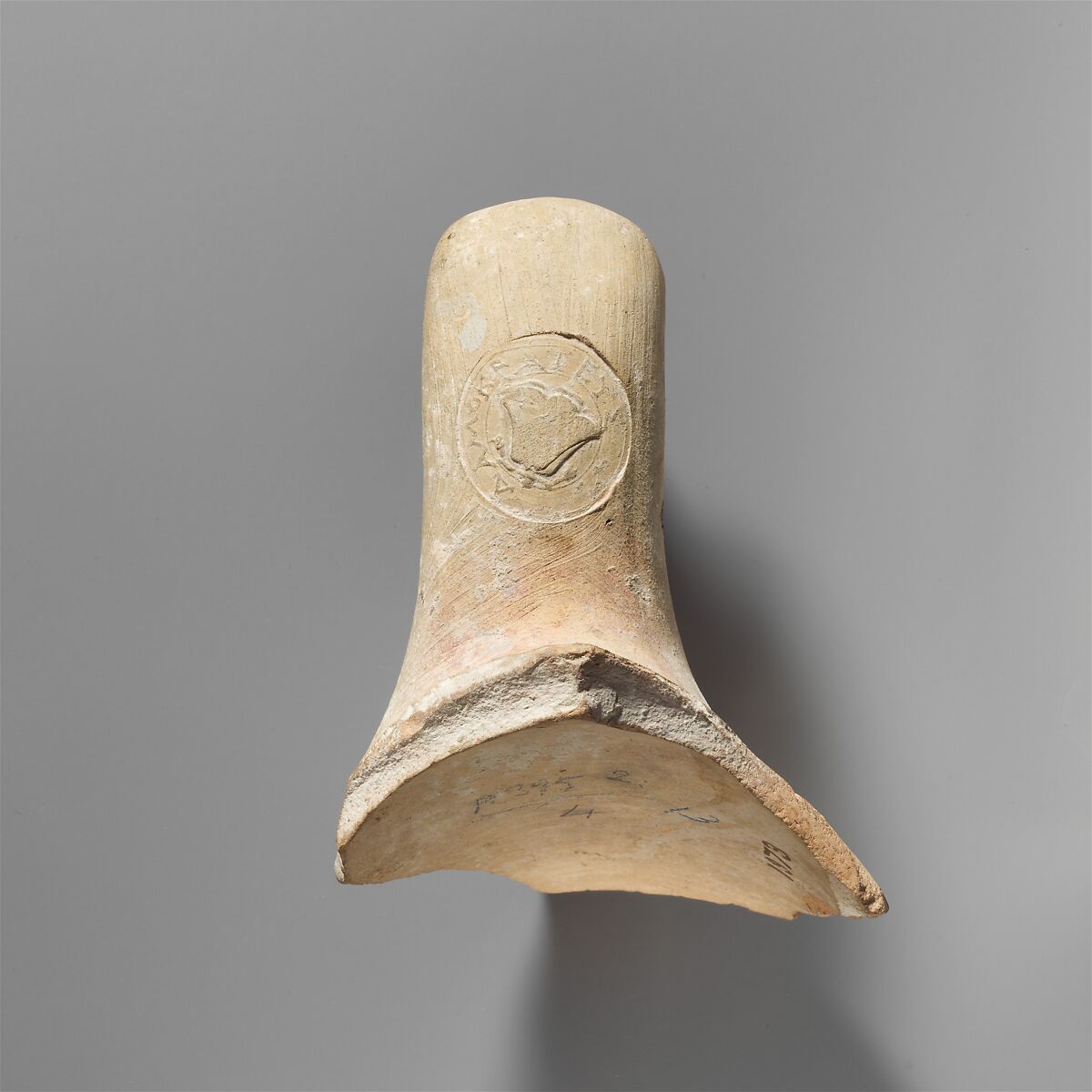 Terracotta amphora handle with stamp, Terracotta, Greek, Rhodian 