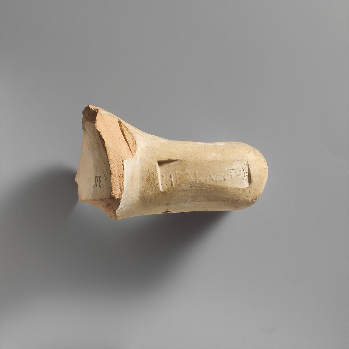 Terracotta amphora handle with stamp, Terracotta, Greek, Rhodian 