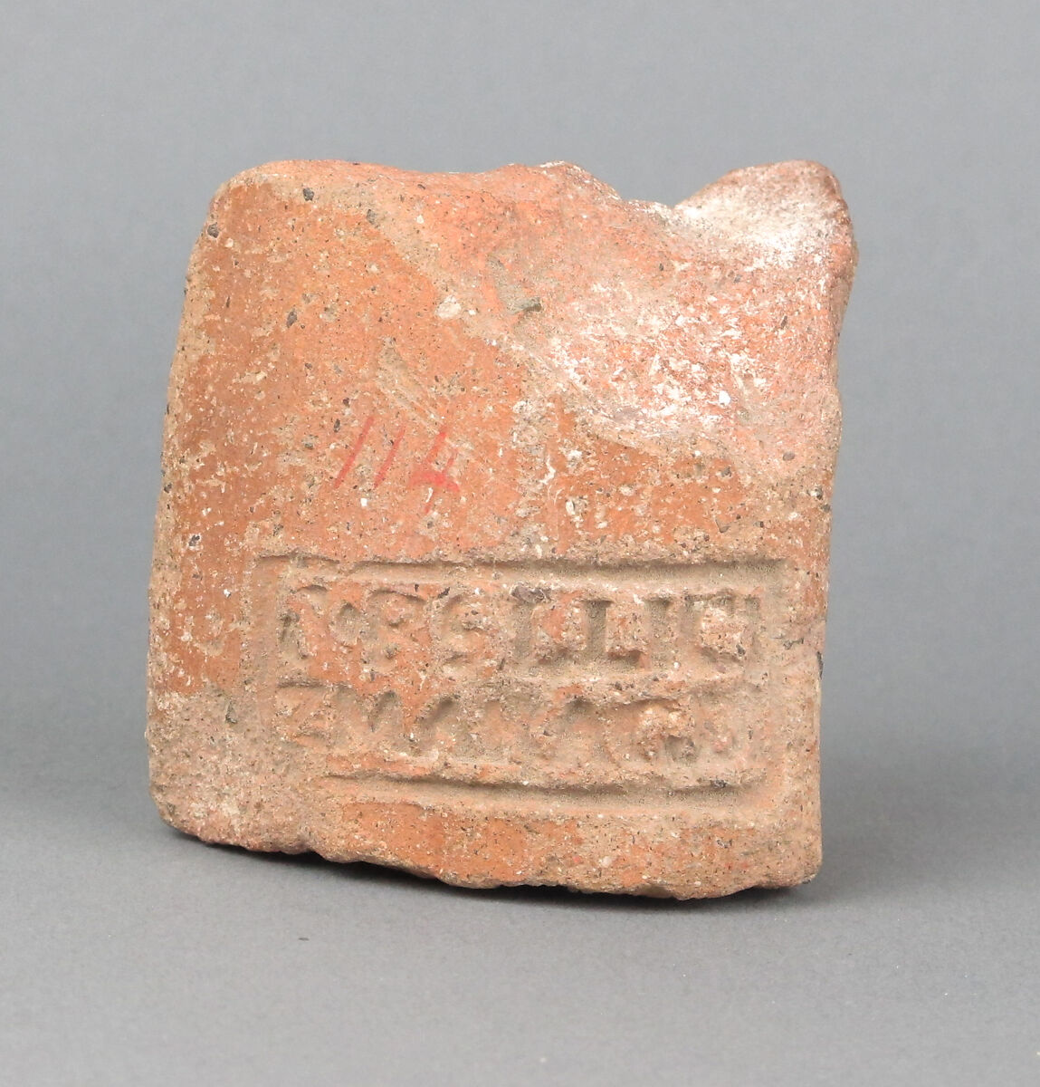 Terracotta stamped mortarium fragment, Terracotta, Roman, North Syrian 