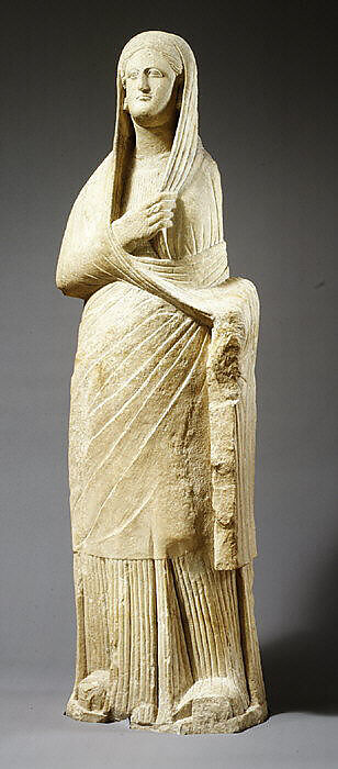 Limestone statue of a veiled female votary, Limestone, Cypriot