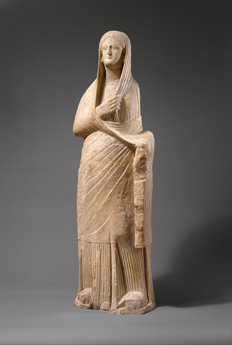 Limestone statue of a veiled female votary, Limestone, Cypriot 
