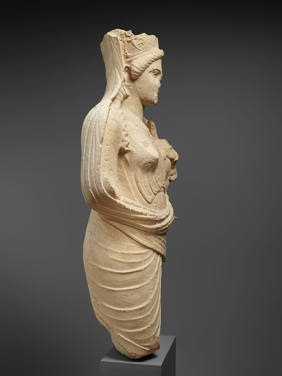 Limestone statue of Aphrodite holding winged Eros, Limestone, Cypriot