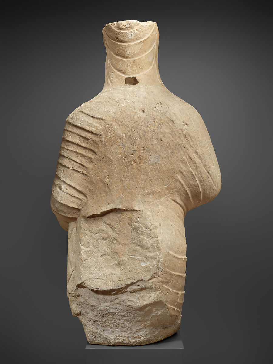 Limestone statue of Aphrodite holding winged Eros, Limestone, Cypriot