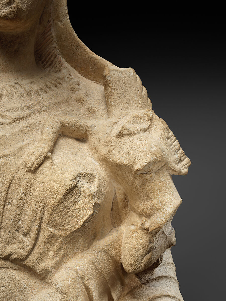 Limestone statue of Aphrodite holding winged Eros, Limestone, Cypriot