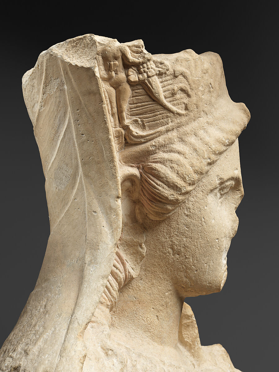 Limestone statue of Aphrodite holding winged Eros, Limestone, Cypriot