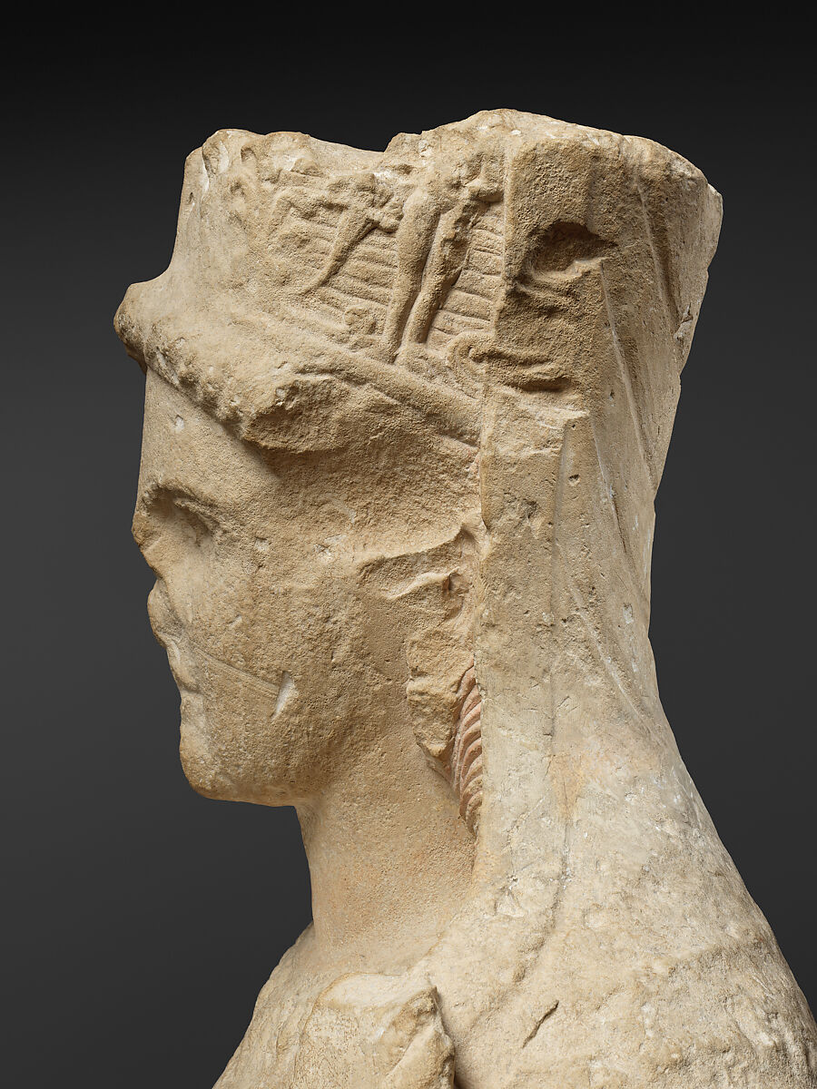 Limestone statue of Aphrodite holding winged Eros, Limestone, Cypriot