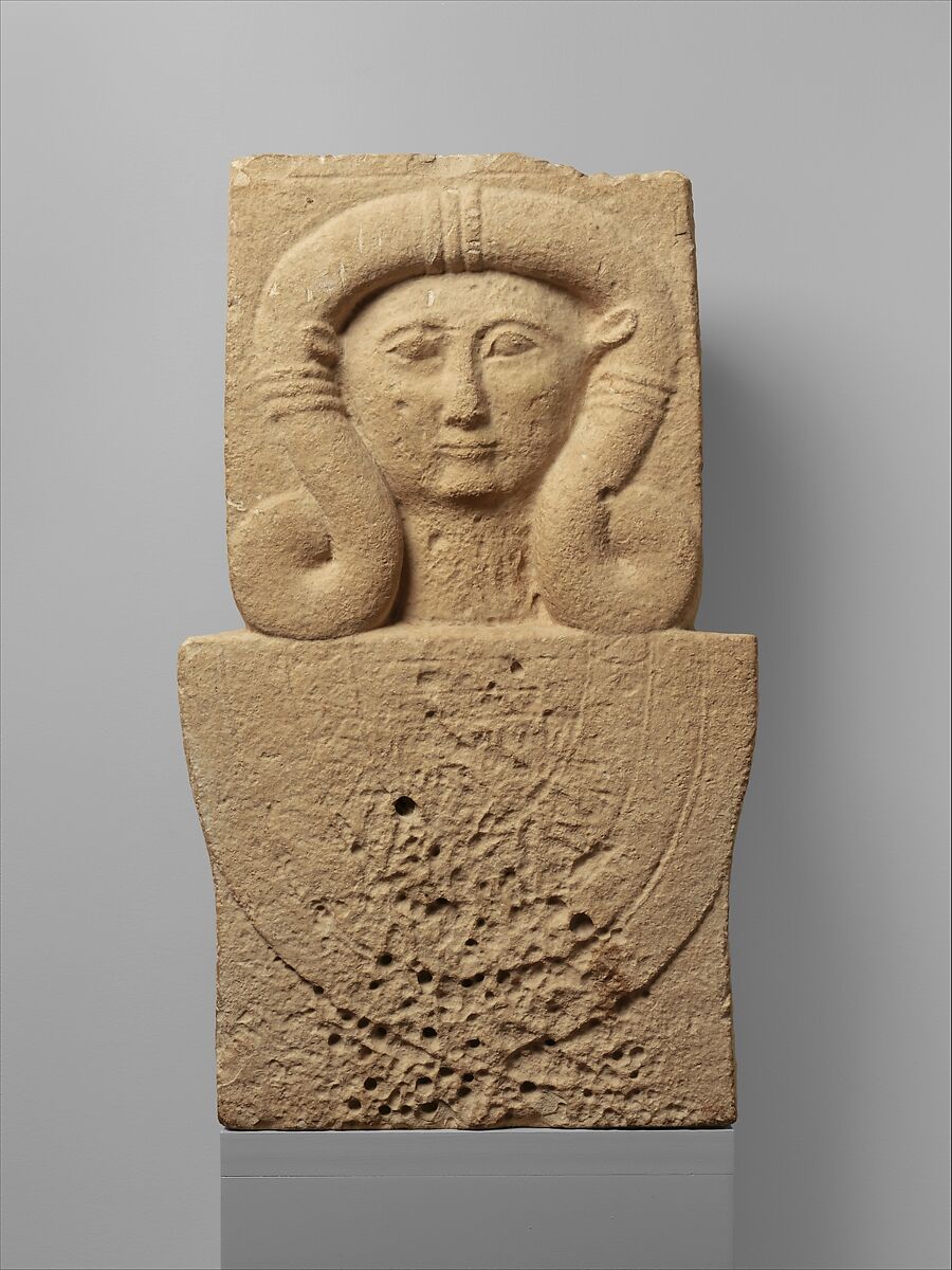 Limestone stele (shaft) with the head of Hathor, Limestone, Cypriot 