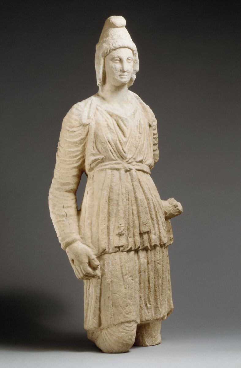 Limestone statue of Artemis Bendis, Hard limestone, Cypriot