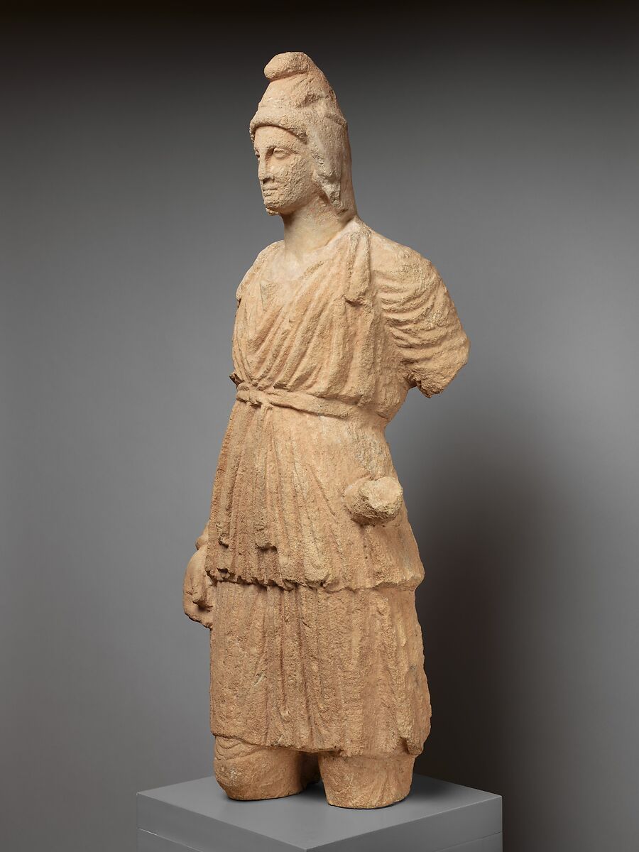 Limestone statue of Artemis Bendis, Hard limestone, Cypriot