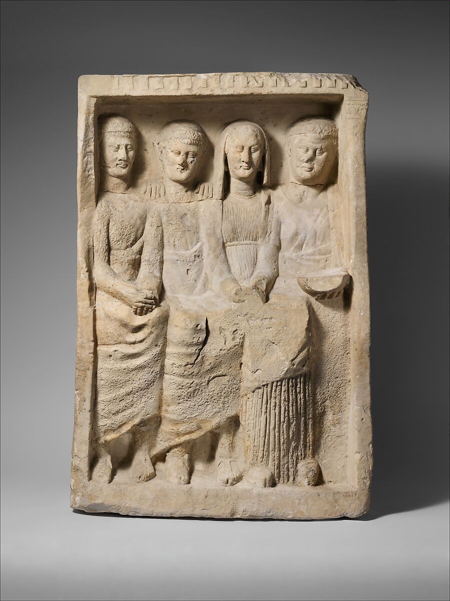 Limestone funerary monument with four figures, Limestone, Cypriot 