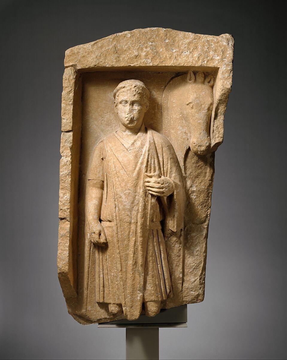 Limestone funerary monument of a beardless man, Limestone, Roman, Cypriot 