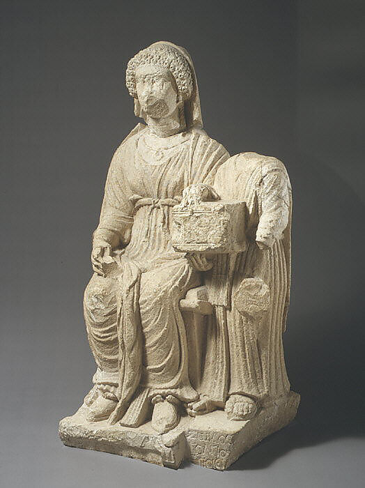 Limestone funerary monument of a woman, Limestone, Roman, Cypriot