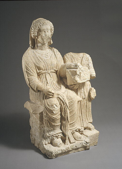 Limestone funerary monument of a woman, Limestone, Roman, Cypriot