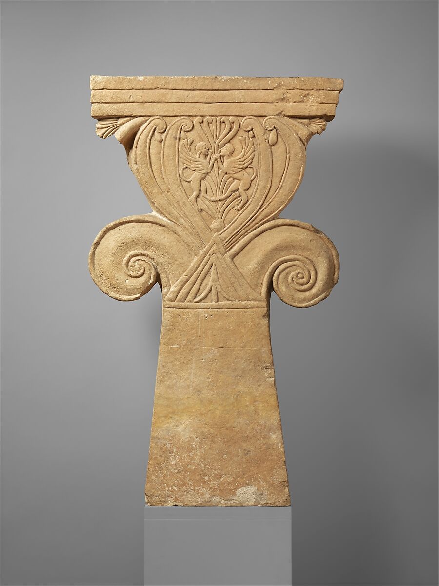 Limestone funerary stele (shaft) with a "Cypriot capital", Limestone, Cypriot 