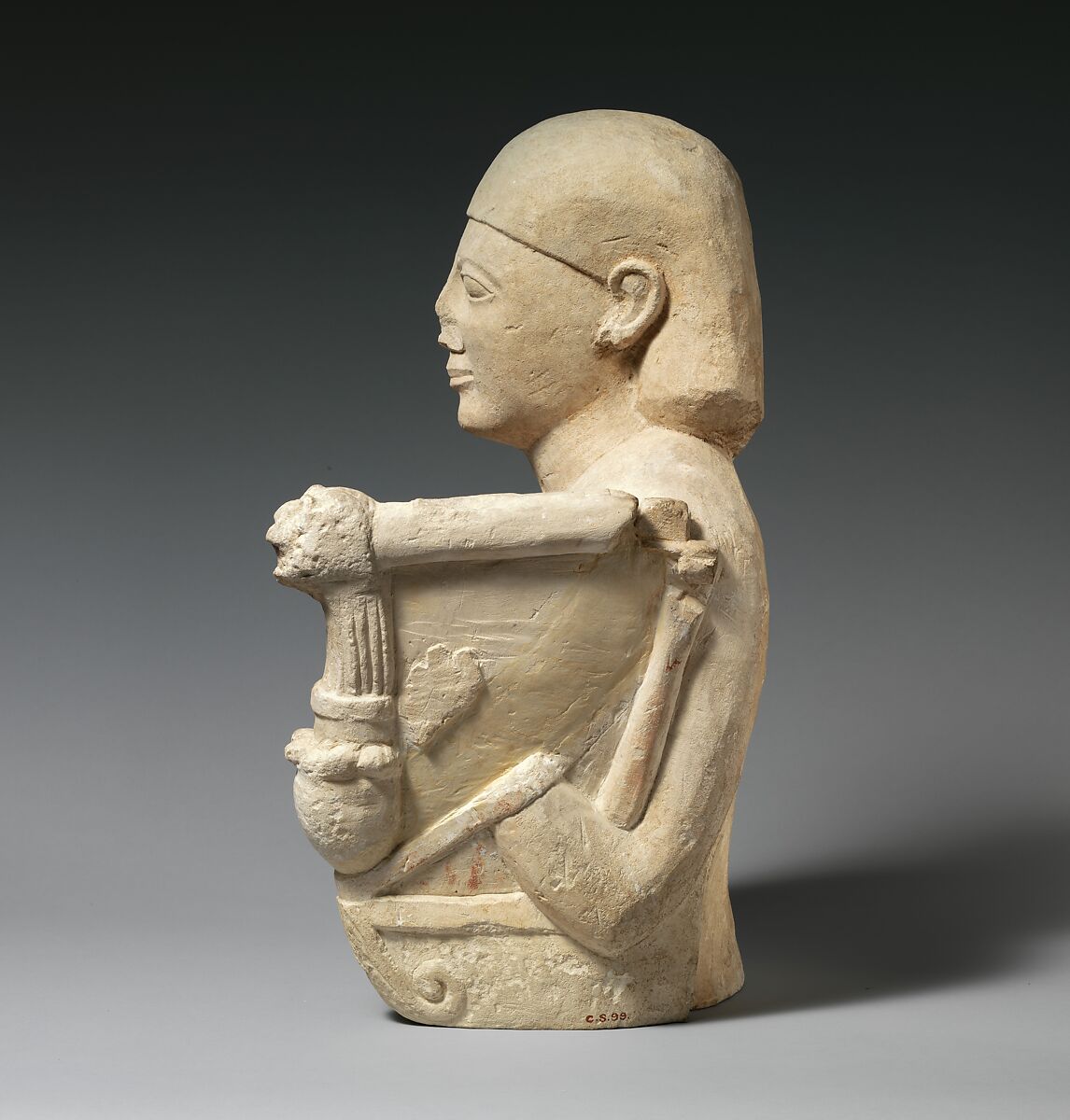 Limestone bust of a lyre-player, Limestone, Cypriot